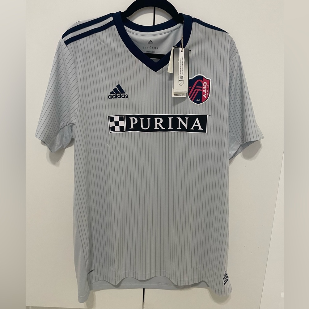 ST LOUIS CITY Adidas Men's Light Gray Soccer Jersey with Navy Accents